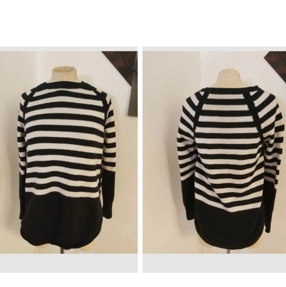 Anthropologie Rebeka Tunic Sweater Sz S White Black Striped - Picture 4 of 10